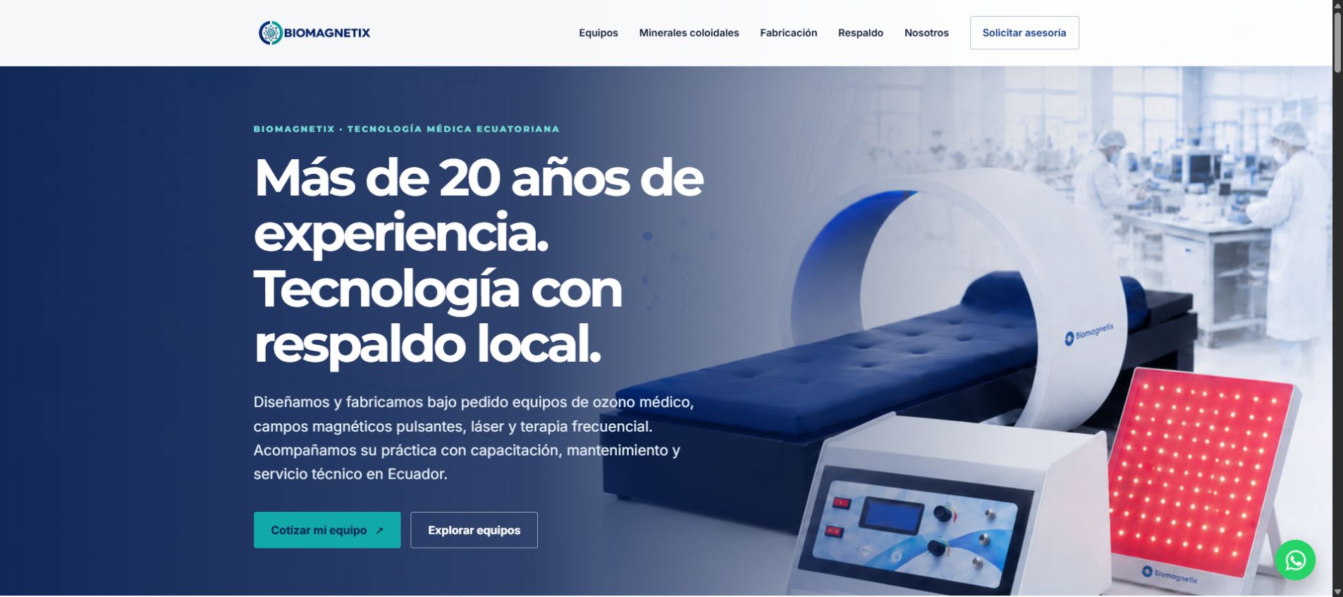 Captura real del sitio Biomagnetix