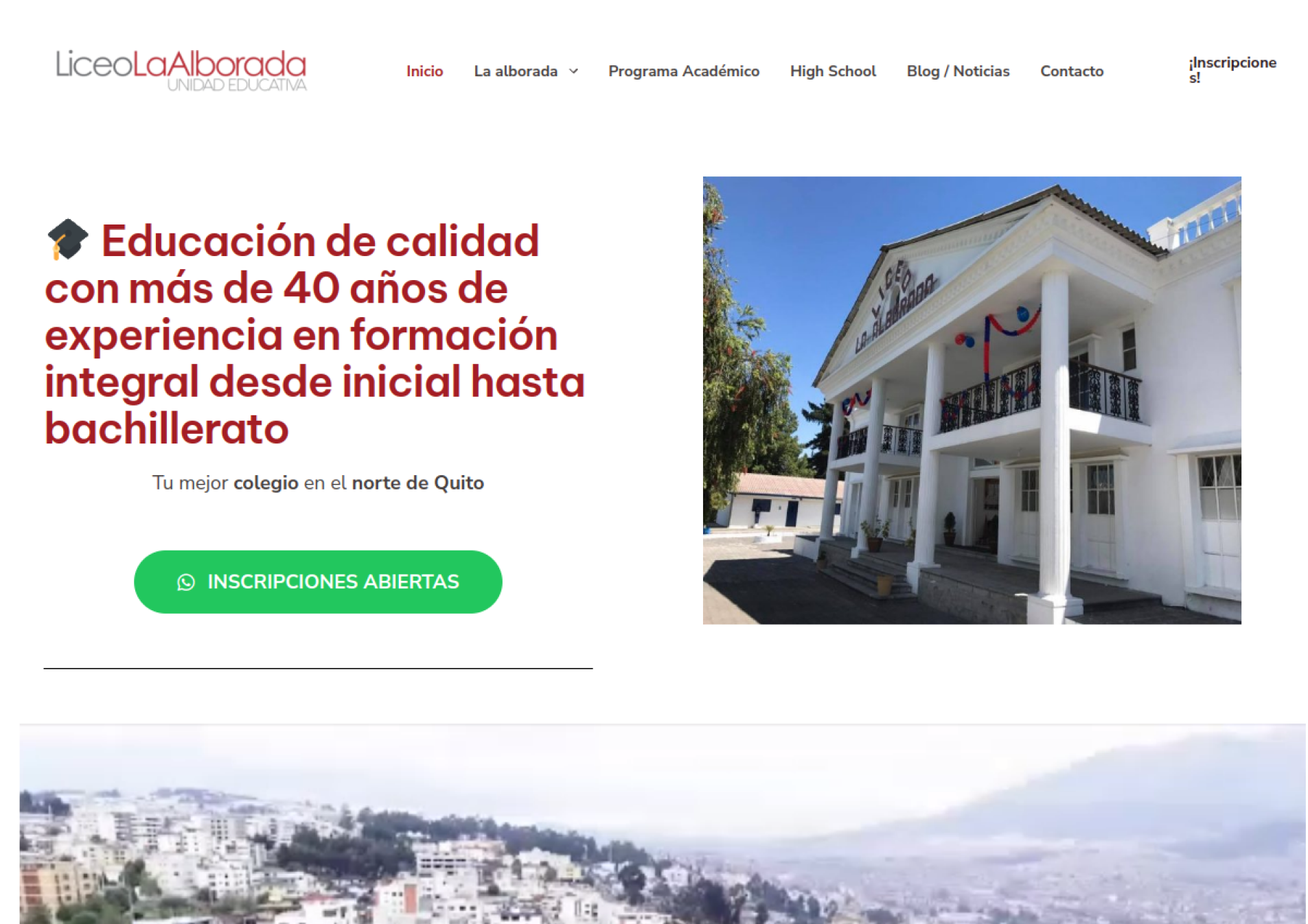 Página web de Liceo La Alborada incluida en el portafolio de Nicolás Jaramillo